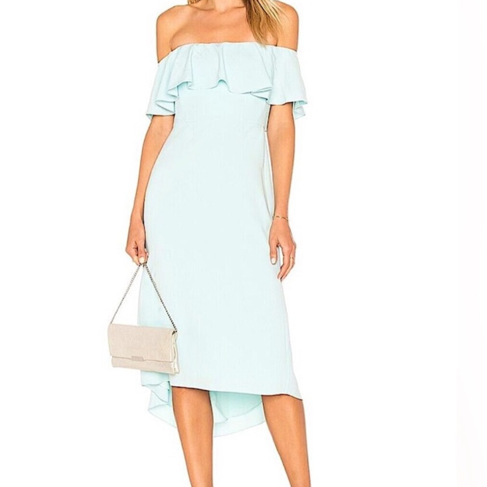 Halston Heritage Flounce Off-Shoulder Dress: High Low Hem